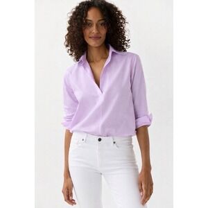 Ann Mashburn Designer Tunic Pink XL Italian Oxford Cotton Popover Shirt Textured